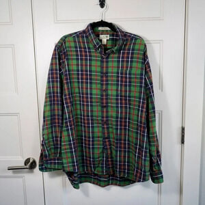 Vintage L.L.Bean Green Plaid Men's Flannel Checkered‎ Cotton Shirt Size XL